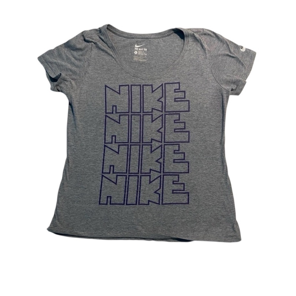 Nike Women's Gray Tee with Purple Logo size L 
In great condition
